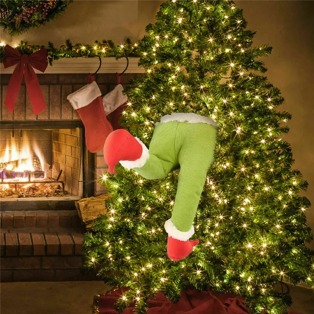 Christmas Elf Leg Plush Toy Green Artificial Santa Claus Leg Xmas Tree Decoration Children's Plaything Home Festive Decor