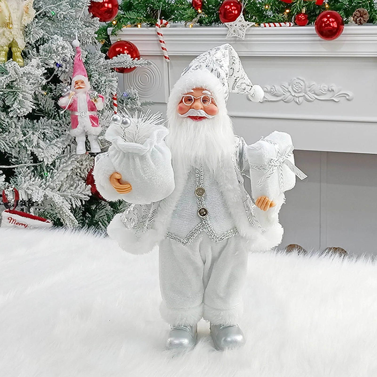 12inch Christmas Santa Claus Figurines Doll - Cute Sitting & Standing Xmas Tree Ornament for Party Table Office Fireplace Home Decor