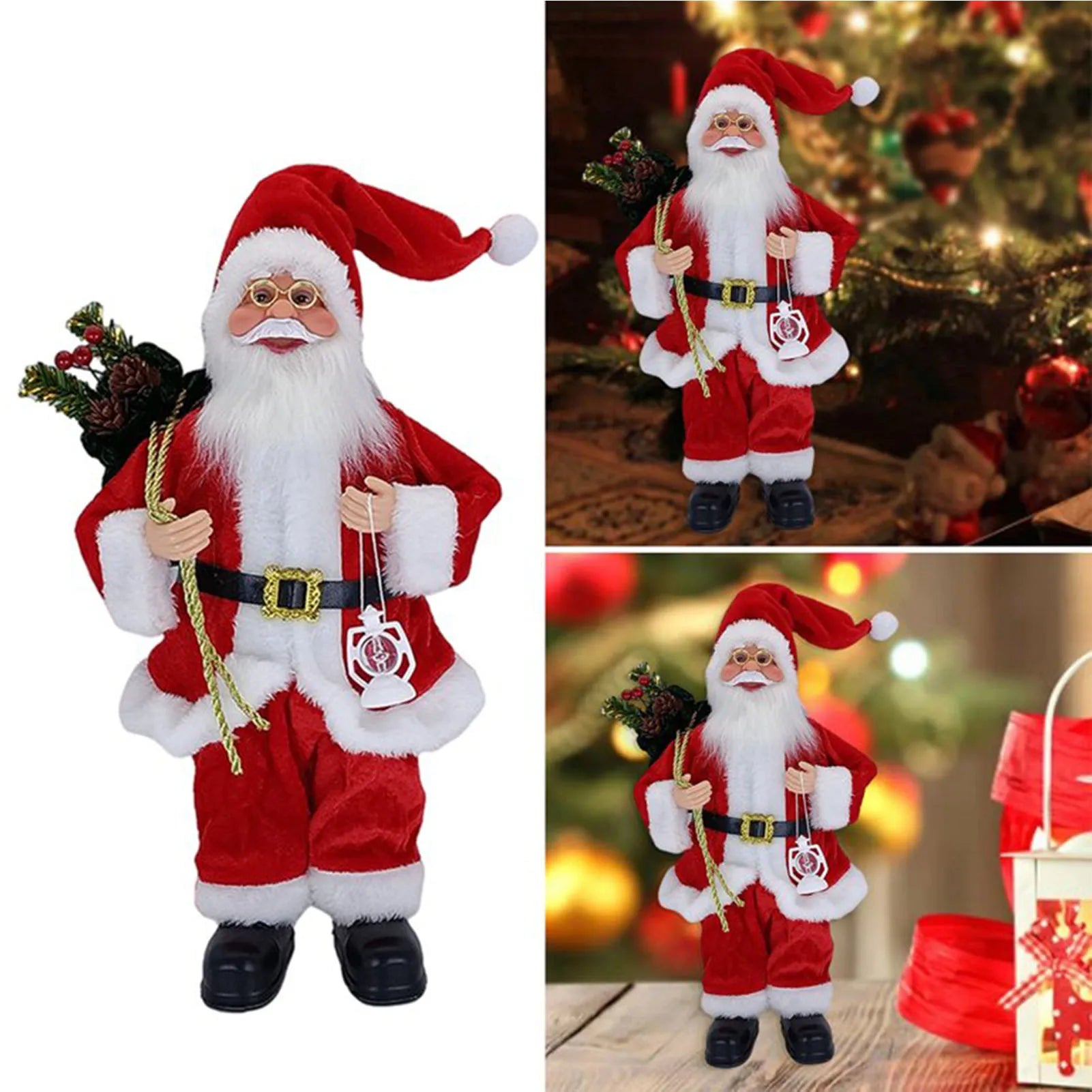 12inch Christmas Santa Claus Figurines Doll - Cute Sitting & Standing Xmas Tree Ornament for Party Table Office Fireplace Home Decor