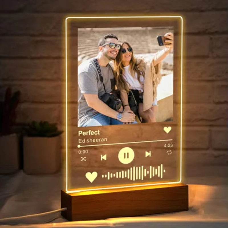 Personalised Acrylic Spotify Music Photo Plaque LED Night Light Custom