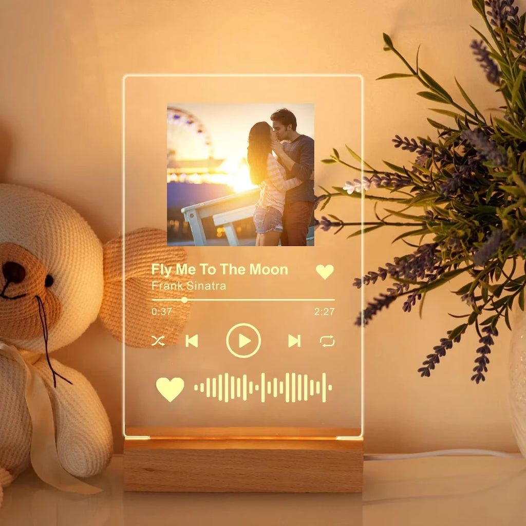 Personalised Acrylic Spotify Music Photo Plaque LED Night Light Custom