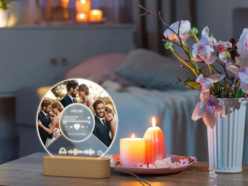 Personalised Acrylic Spotify Music Photo Plaque LED Night Light Custom