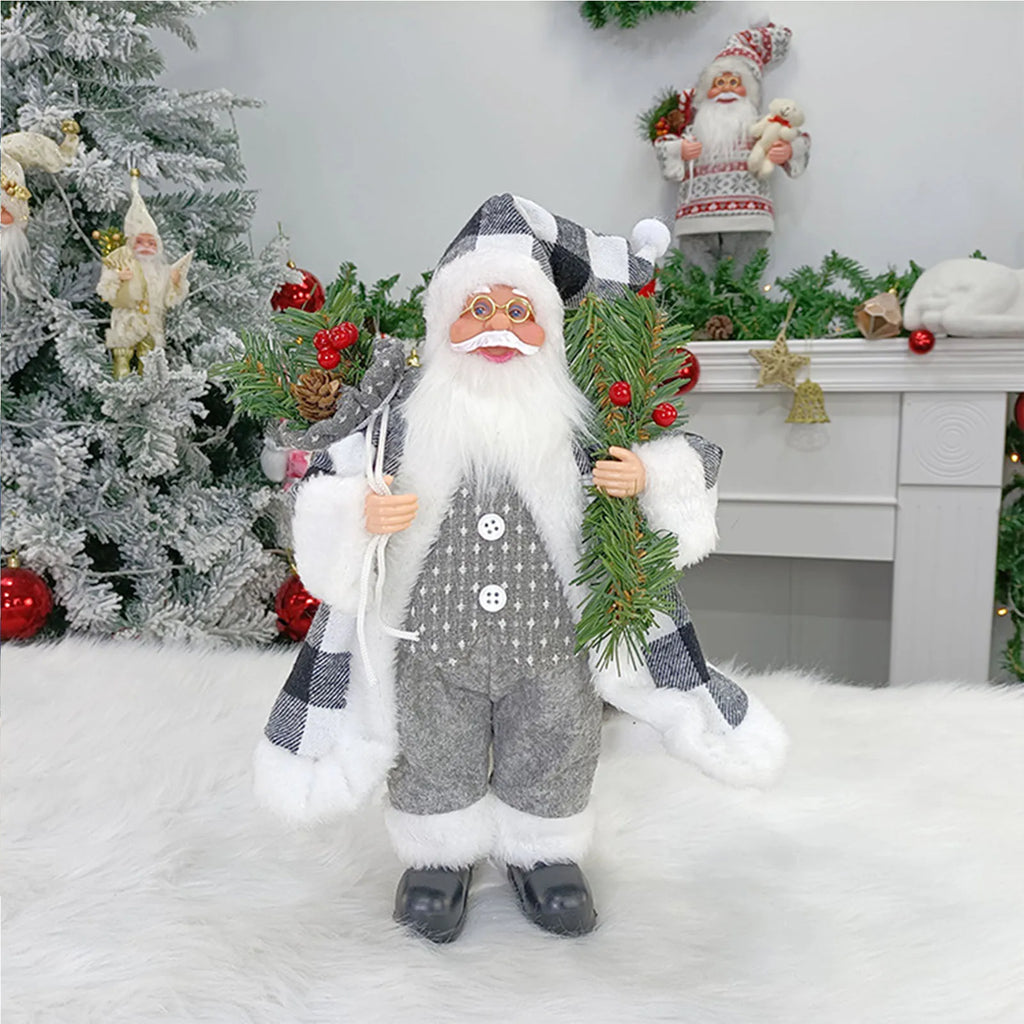12inch Christmas Santa Claus Figurines Doll - Cute Sitting & Standing Xmas Tree Ornament for Party Table Office Fireplace Home Decor