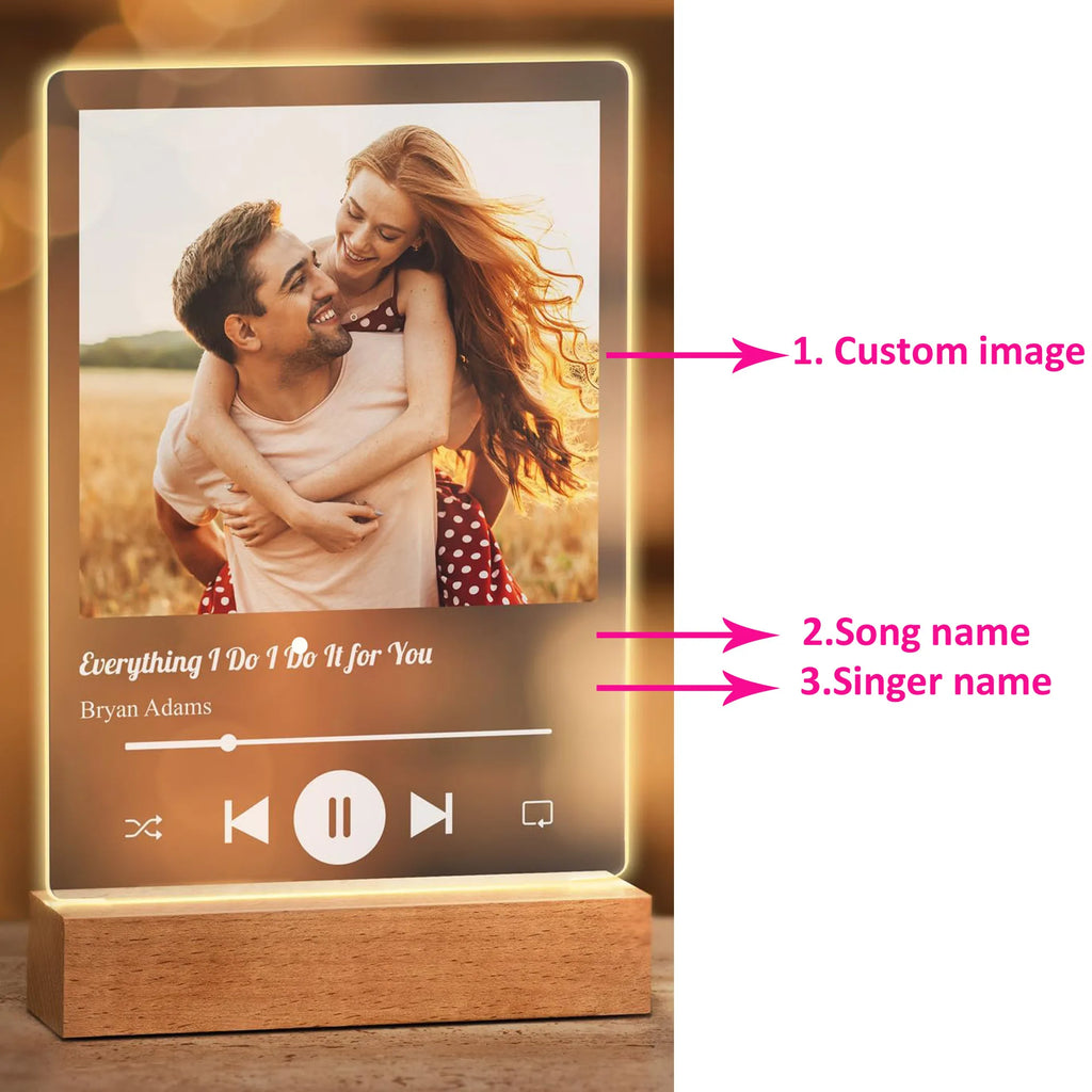 Personalised Acrylic Spotify Music Photo Plaque LED Night Light Custom