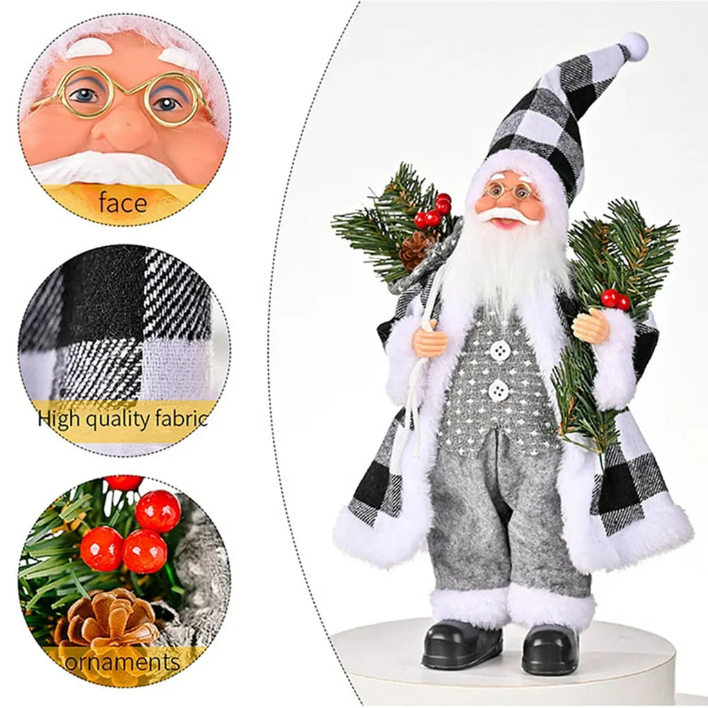 12inch Christmas Santa Claus Figurines Doll - Cute Sitting & Standing Xmas Tree Ornament for Party Table Office Fireplace Home Decor
