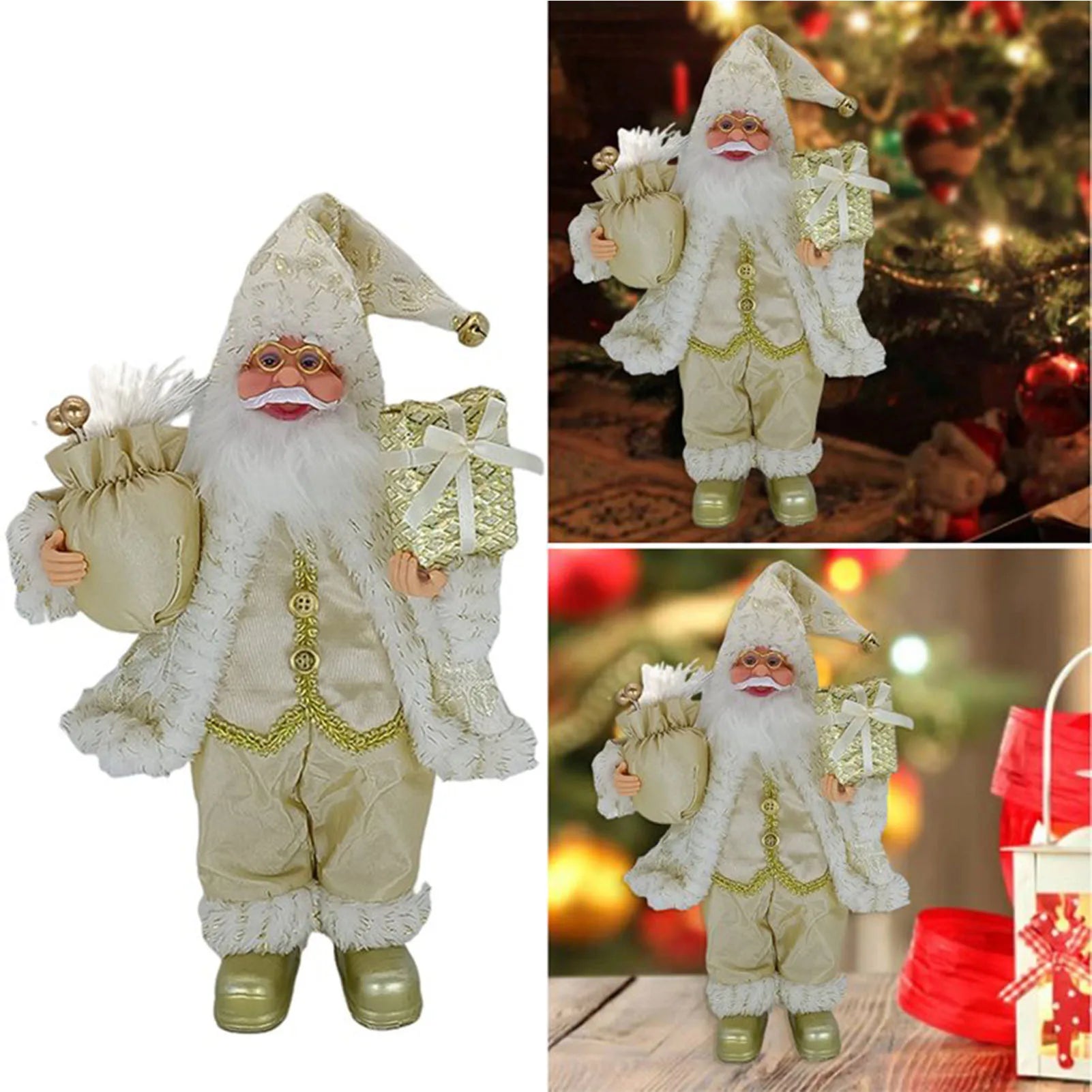 12inch Christmas Santa Claus Figurines Doll - Cute Sitting & Standing Xmas Tree Ornament for Party Table Office Fireplace Home Decor
