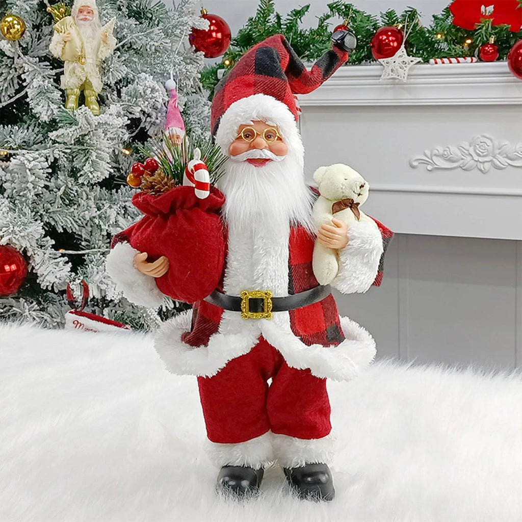 12inch Christmas Santa Claus Figurines Doll - Cute Sitting & Standing Xmas Tree Ornament for Party Table Office Fireplace Home Decor