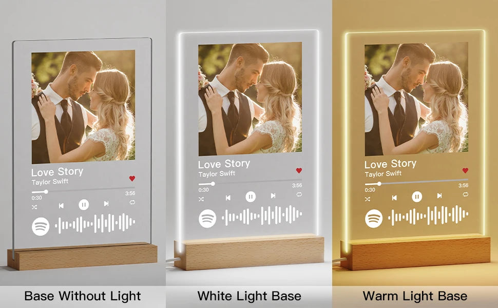 Personalised Acrylic Spotify Music Photo Plaque LED Night Light Custom