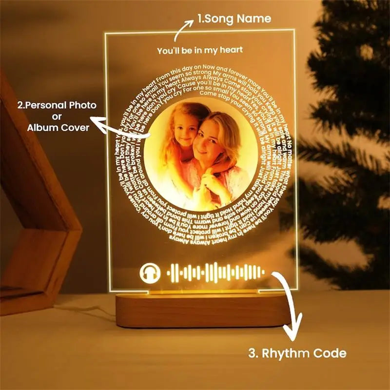 Personalised Acrylic Spotify Music Photo Plaque LED Night Light Custom