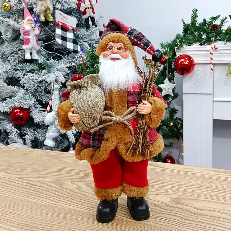 12inch Christmas Santa Claus Figurines Doll - Cute Sitting & Standing Xmas Tree Ornament for Party Table Office Fireplace Home Decor
