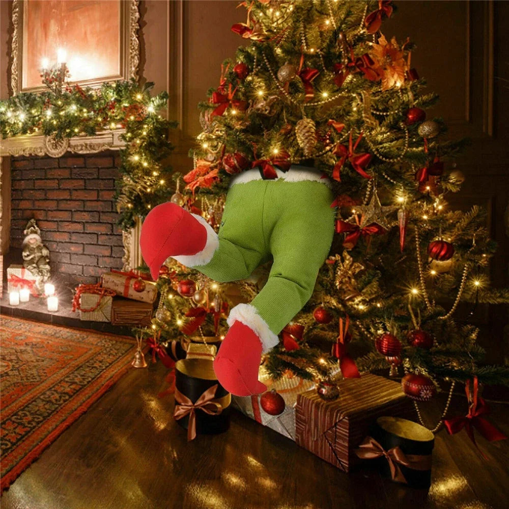 Christmas Elf Leg Plush Toy Green Artificial Santa Claus Leg Xmas Tree Decoration Children's Plaything Home Festive Decor