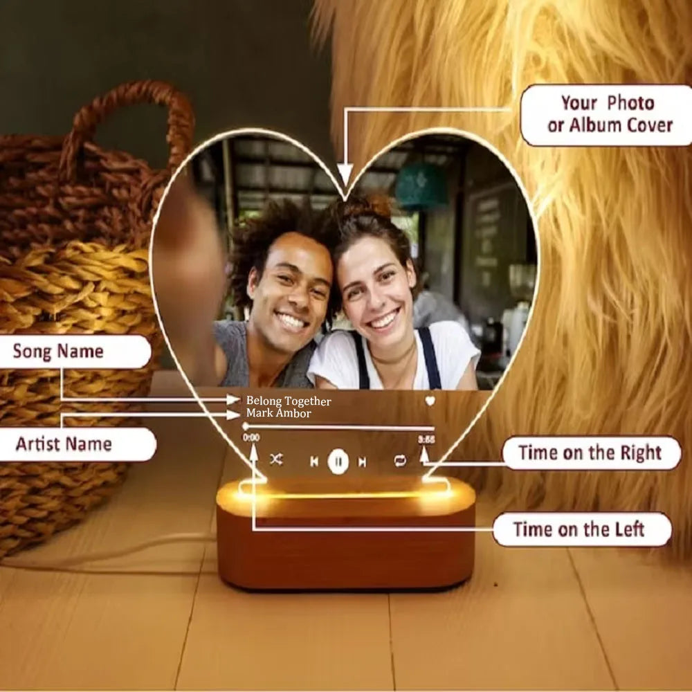 Personalised Acrylic Spotify Music Photo Plaque LED Night Light Custom