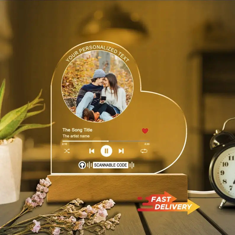 Personalised Acrylic Spotify Music Photo Plaque LED Night Light Custom