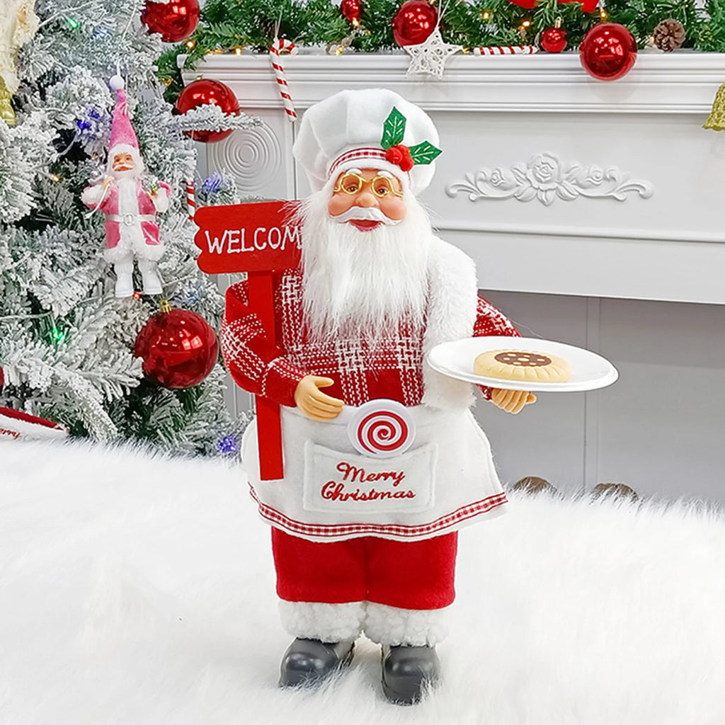 12inch Christmas Santa Claus Figurines Doll - Cute Sitting & Standing Xmas Tree Ornament for Party Table Office Fireplace Home Decor