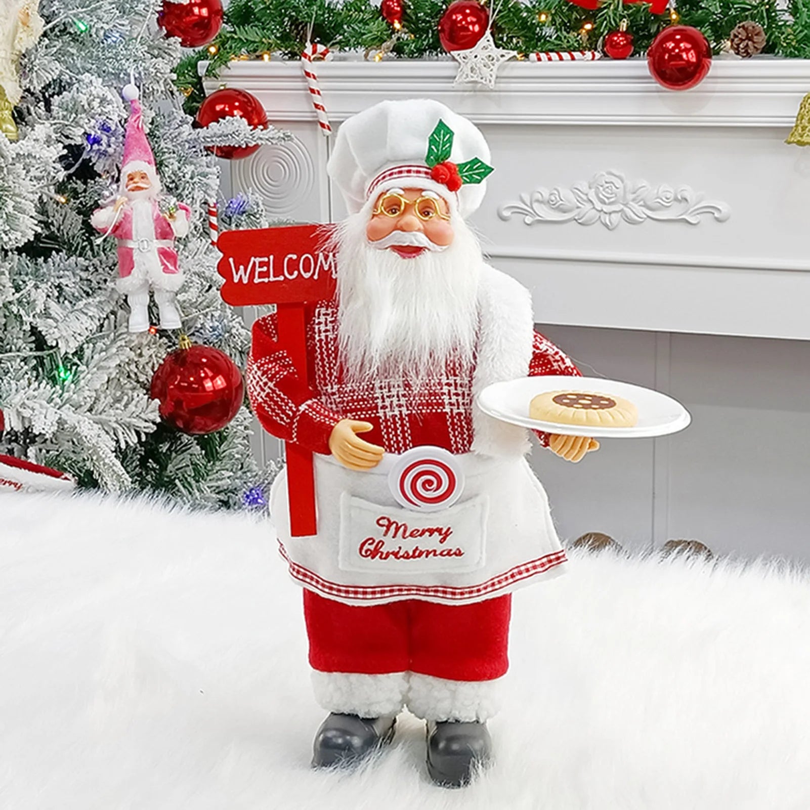 12inch Christmas Santa Claus Figurines Doll - Cute Sitting & Standing Xmas Tree Ornament for Party Table Office Fireplace Home Decor