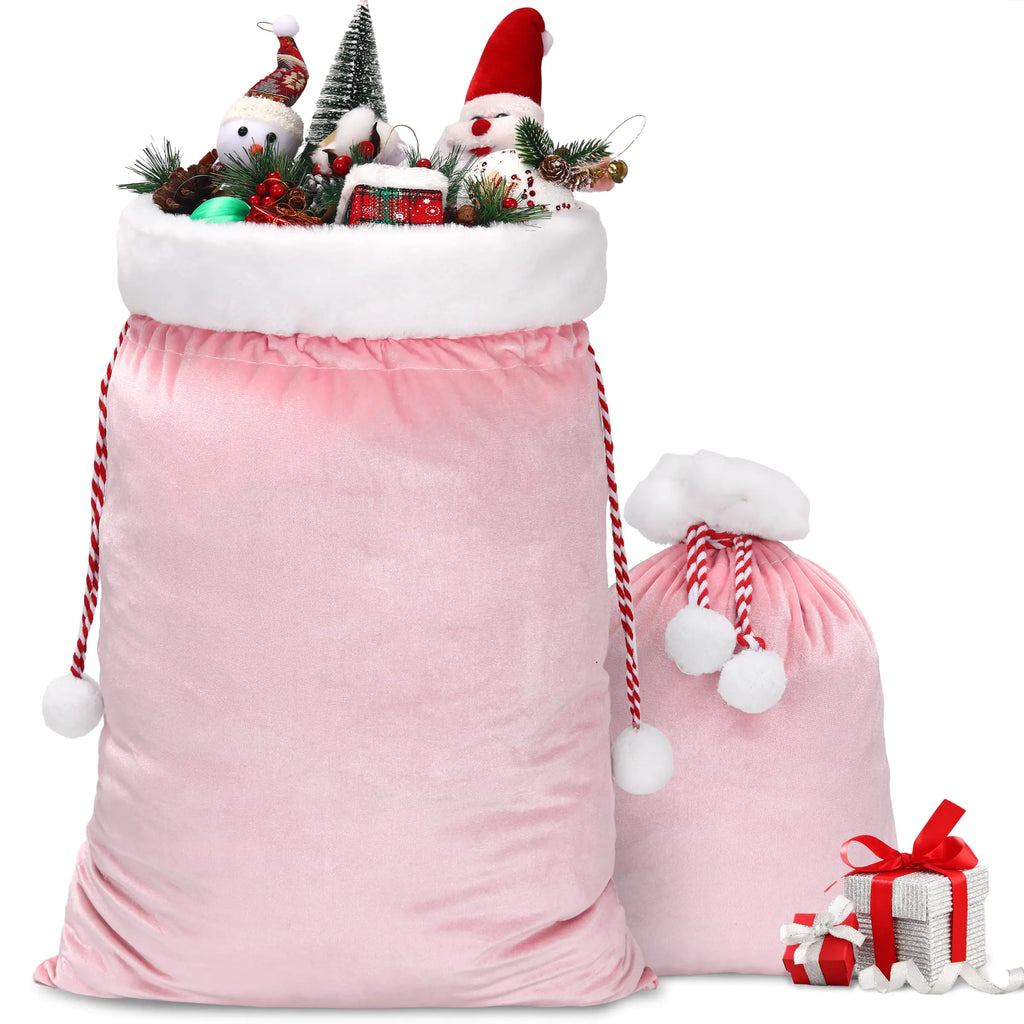 Pink Velvet Christmas Gift Sacks 2-Pack